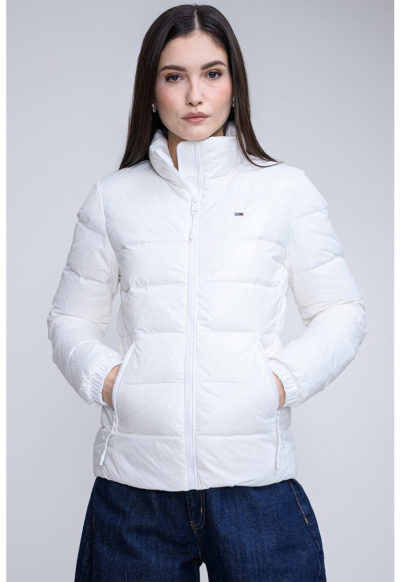 Geaca matlasata cu buzunare laterale cu fermoar - Alb optic