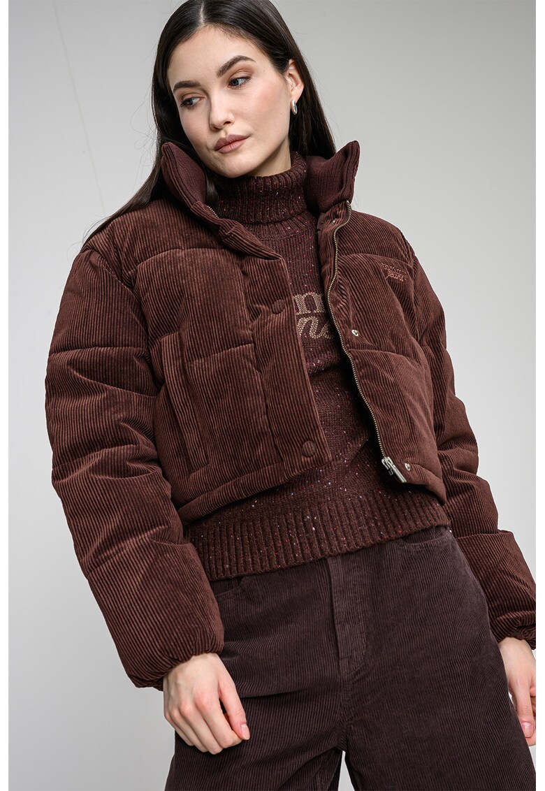 Geaca crop cu fermoar - Maro scortisoara