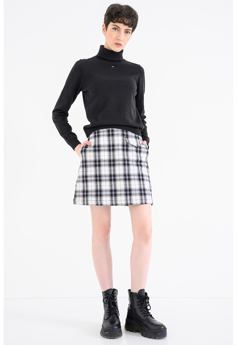 Pulover din bumbac organic cu guler inalt si model uni - Negru