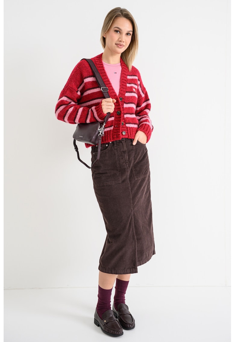 Cardigan lejer cu model in dungi si decolteu in V