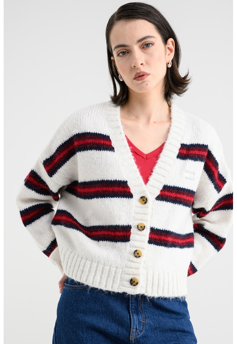 Cardigan lejer cu model in dungi si decolteu in V