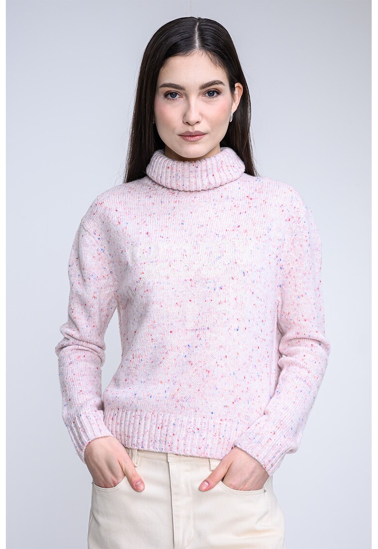 Pulover din amestec de lana cu guler inalt - Roz deschis