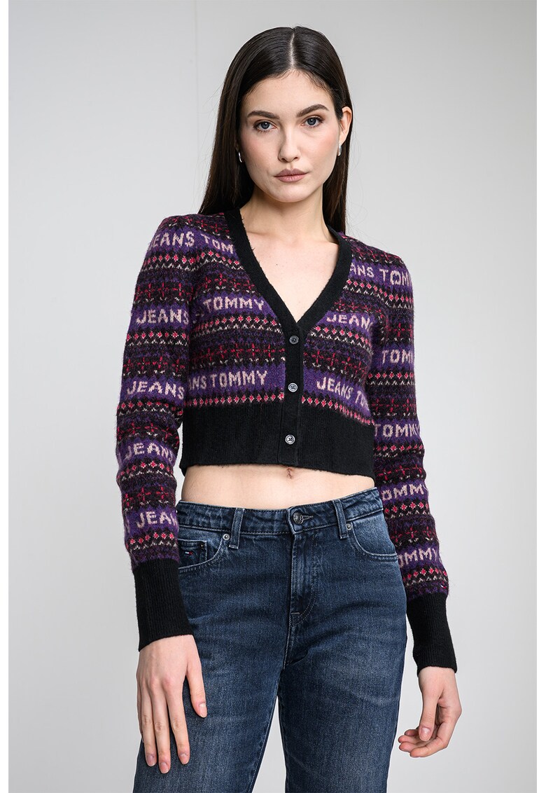 Cardigan crop cu decolteu in V - Violet