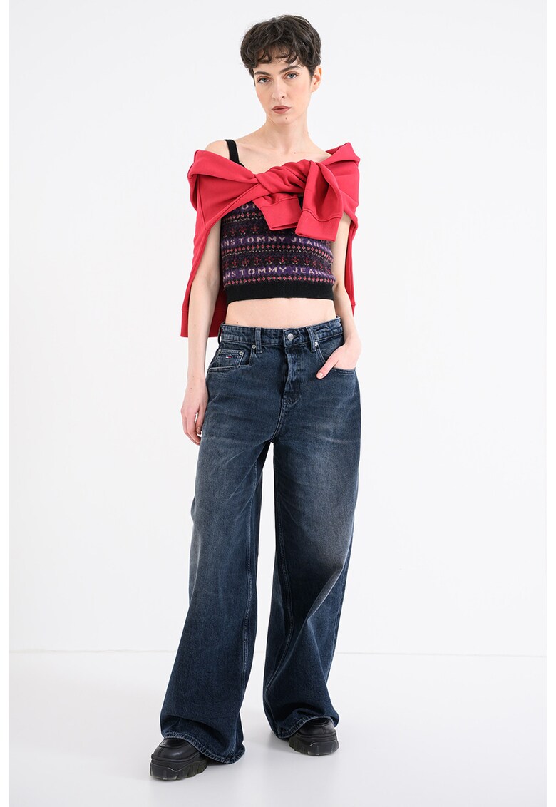 Top crop cu croiala slim-fit si model - Negru/Violet