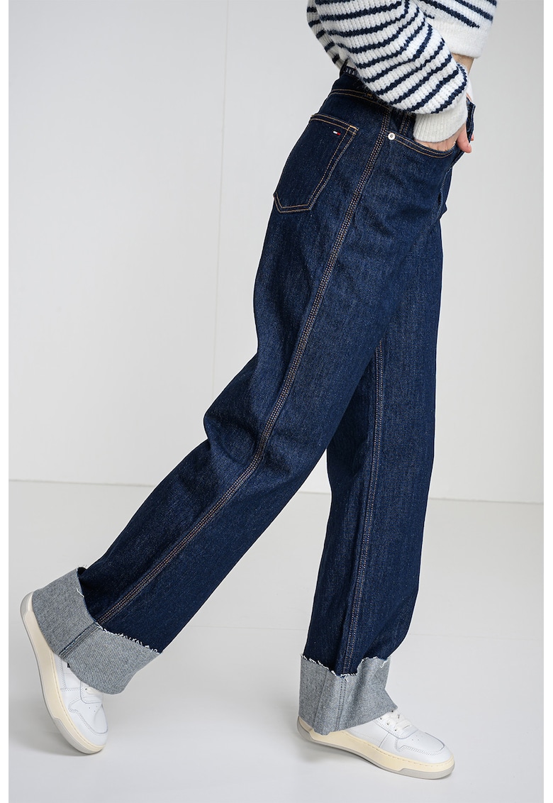 Blugi din bumbac organic cu croiala ampla Claire - Albastru indigo