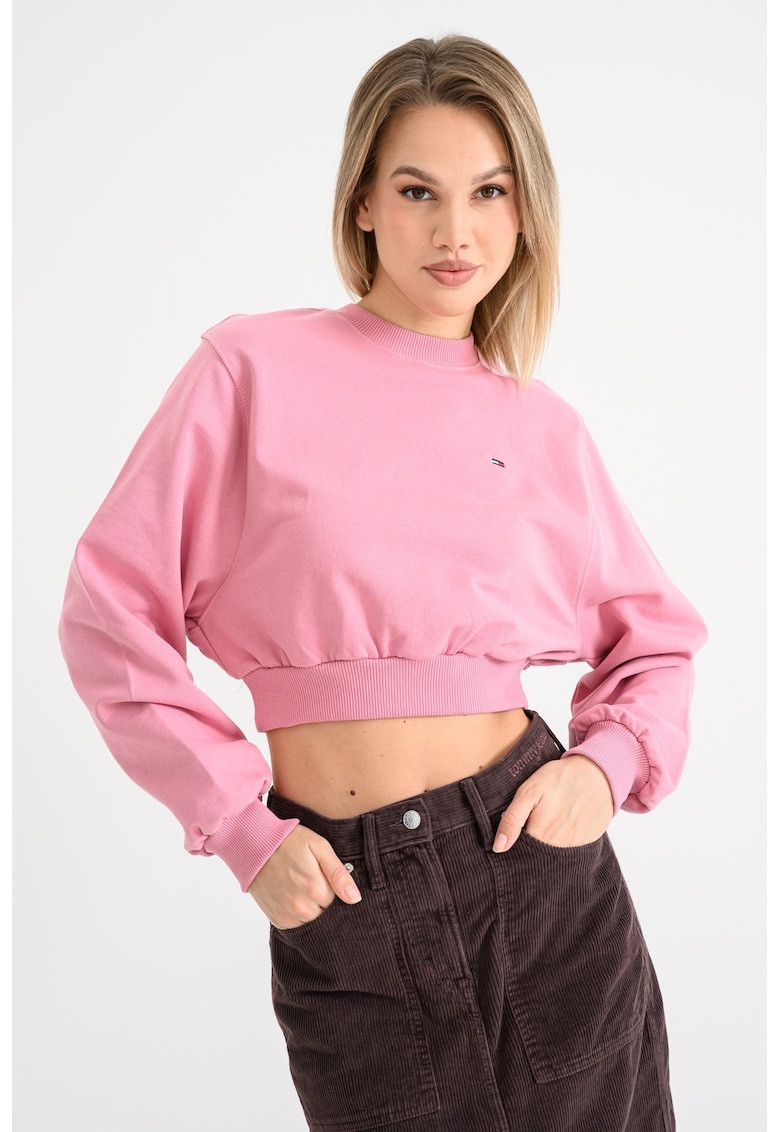 Bluza crop de trening cu model uni