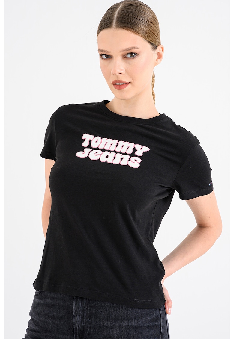 Tricou regular fit cu imprimeu logo - Negru