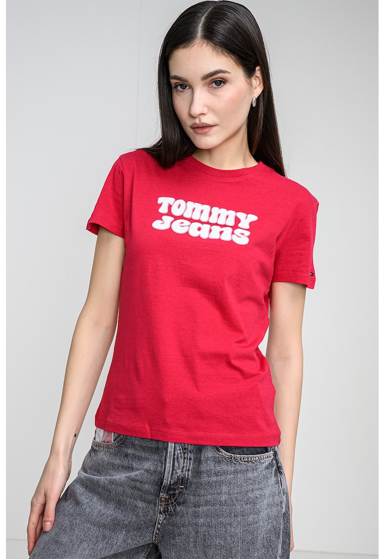 Tricou regular fit cu imprimeu logo - Roz inchis