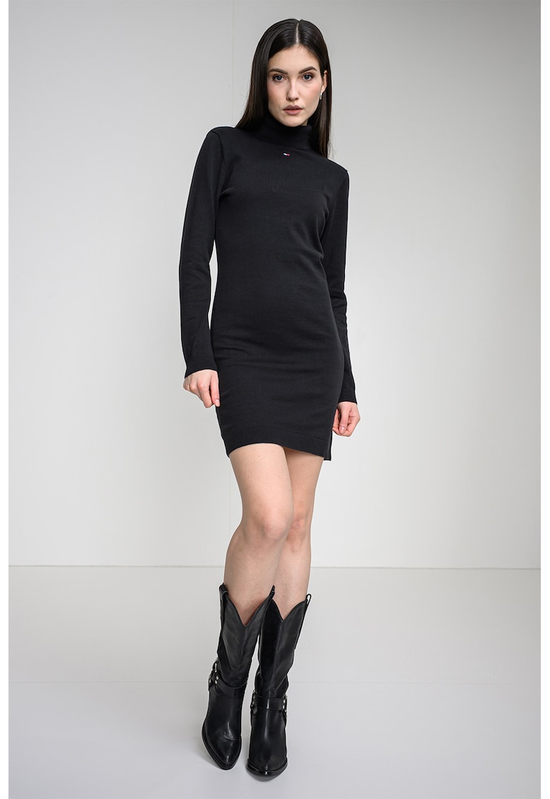 Rochie cambrata tricotata fin - Negru