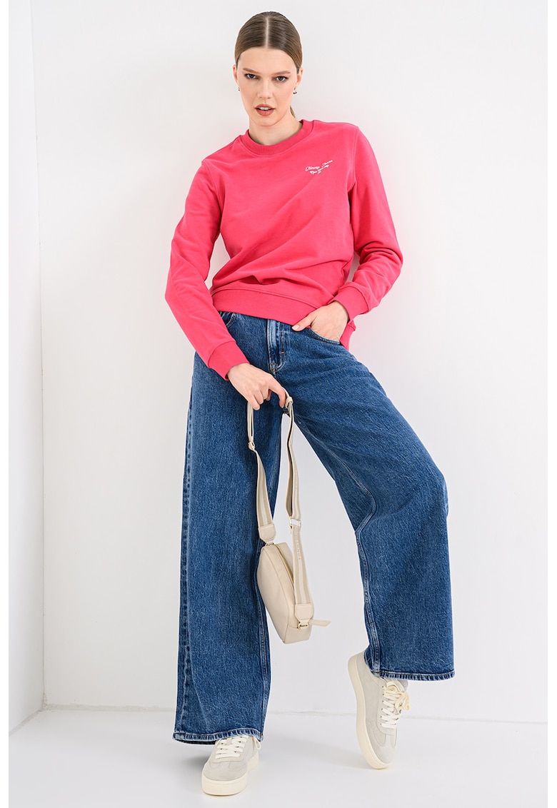 Bluza de trening din bumbac cu decolteu la baza gatului - Fucsia