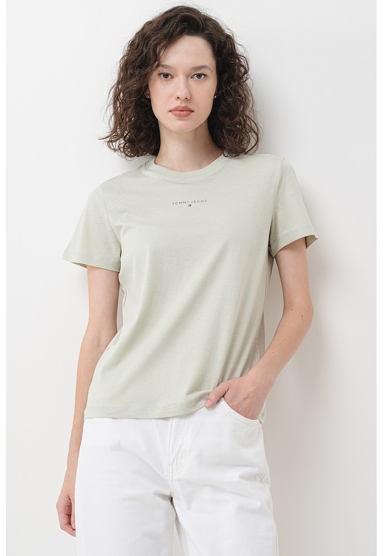 Tricou cu decolteu la baza gatului si detaliu logo - Verde pal