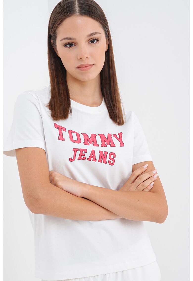 Tricou din bumbac cu imprimeu logo - Alb/Roz