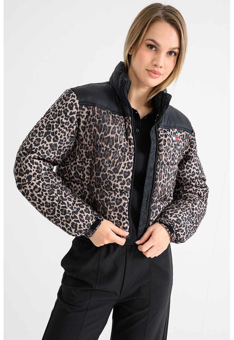 Geaca scurta cu guler inalt si animal print