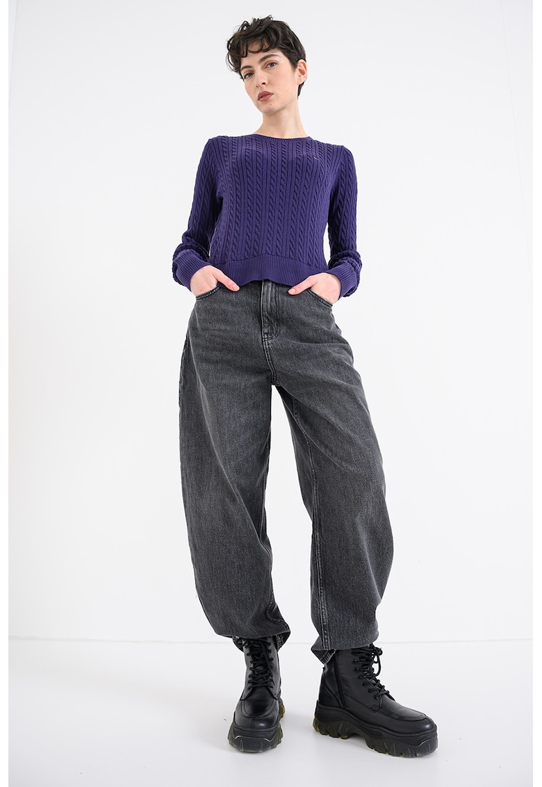 Pulover slim fit cu model torsade - Violet