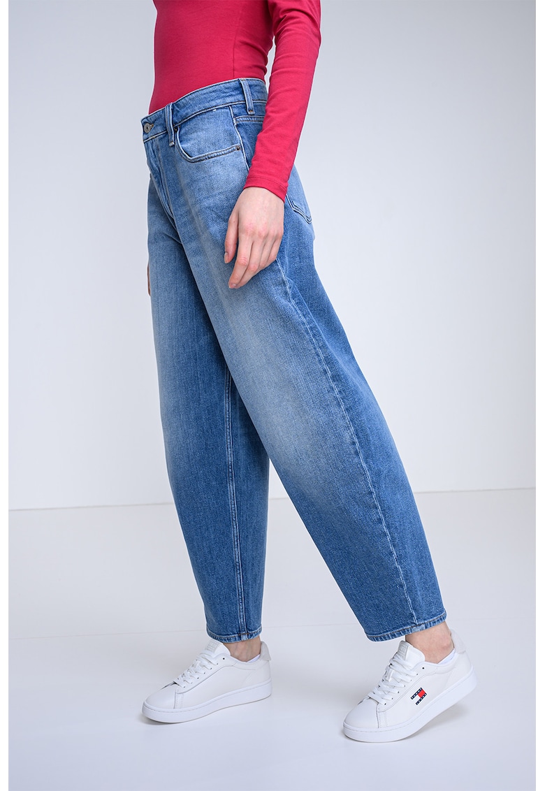 Blugi cu croiala barrel si talie inalta - Albastru melange