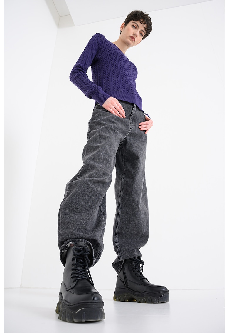 Blugi relaxed-fit cu talie medie - Gri melange