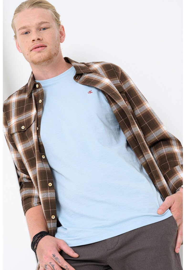 Tricou de bumbac cu logo discret - Albastru pastel