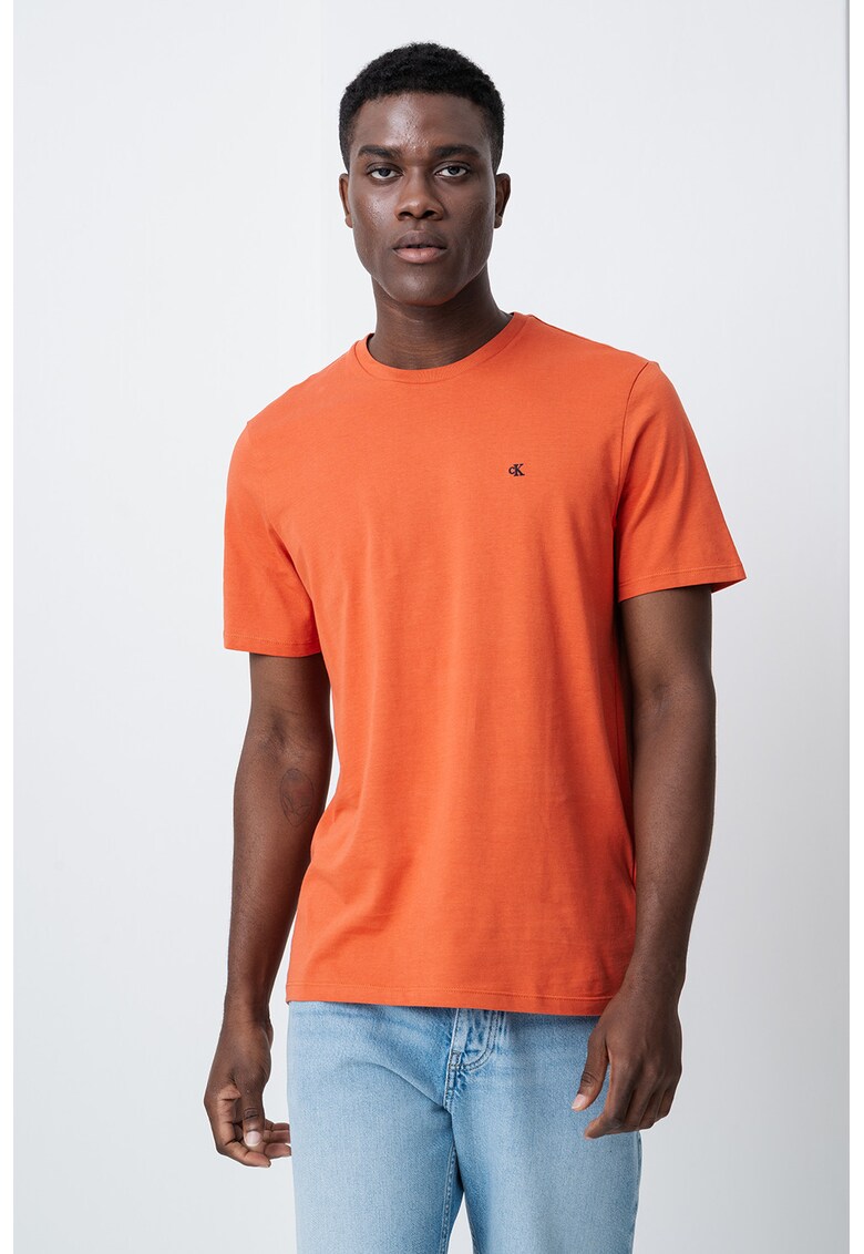 Tricou de bumbac cu logo discret - Portocaliu mandarina