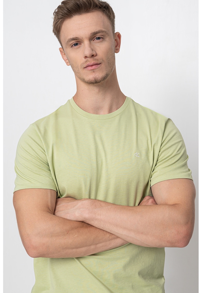 Tricou de bumbac cu logo discret - Verde fistic