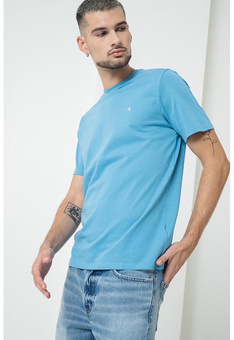 Tricou de bumbac cu logo discret - Albastru prafuit