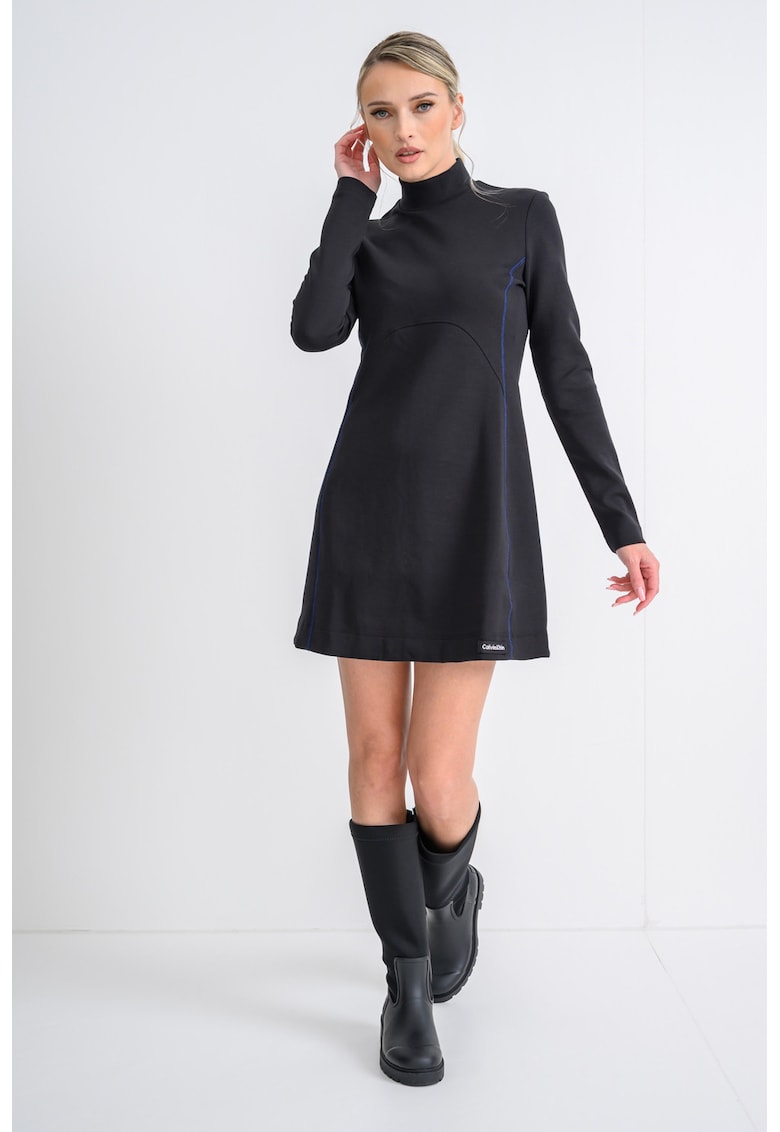 Rochie scurta cu guler inalt - Negru/Albastru