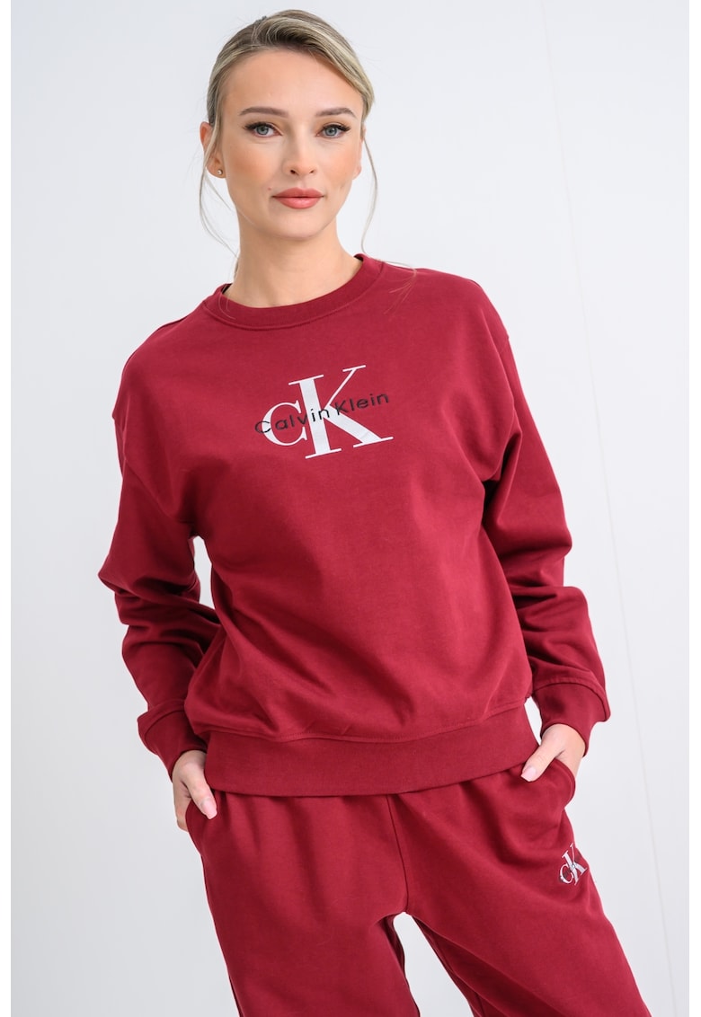 Bluza de trening cu maneci cazute si imprimeu logo