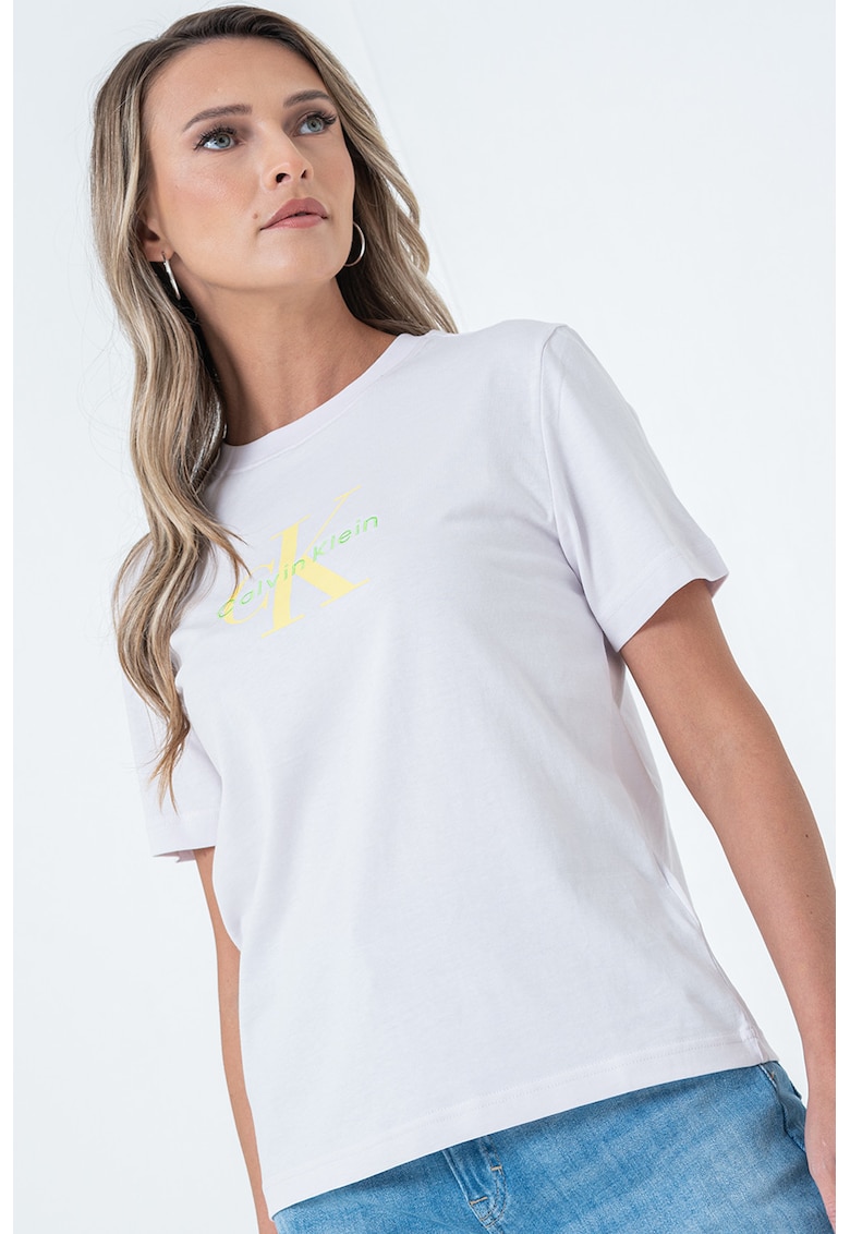 Tricou relaxed fit cu imprimeu logo - Alb/Galben pai