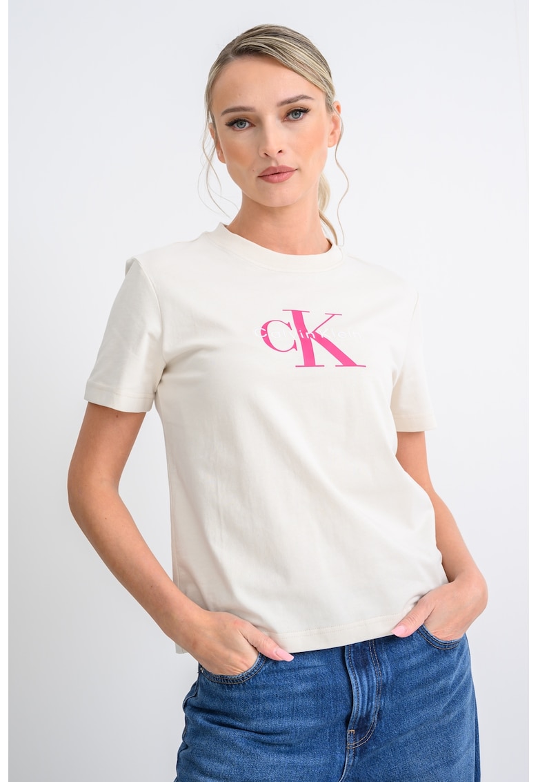 Tricou relaxed fit cu imprimeu logo - Alb fildes