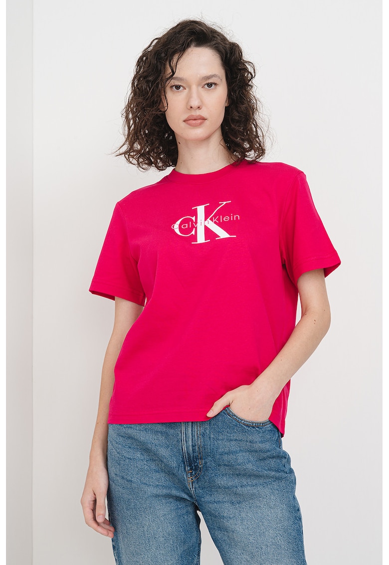 Tricou relaxed fit cu imprimeu logo - Fucsia