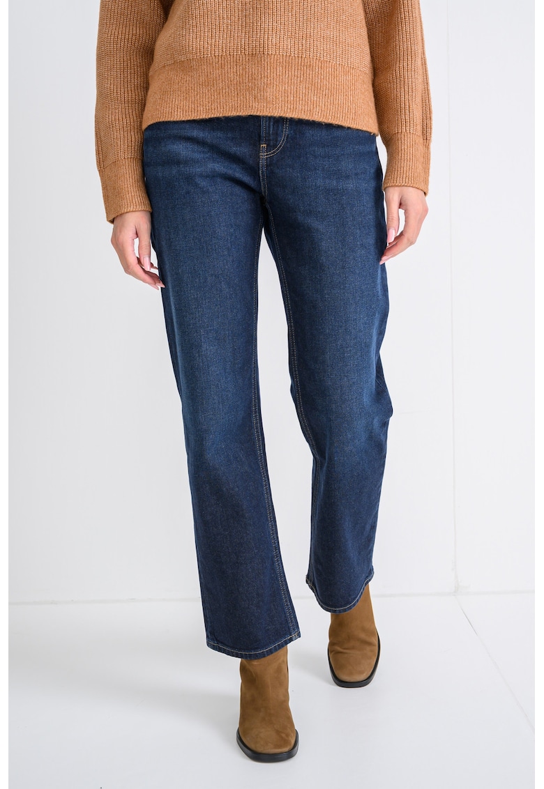 Blugi cu croiala dreapta si talie inalta - Bleumarin