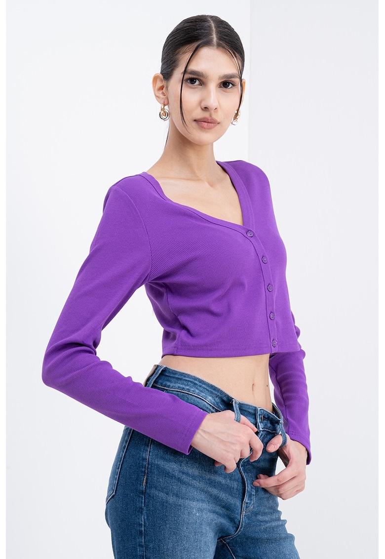 Cardigan crop cu decolteu in V