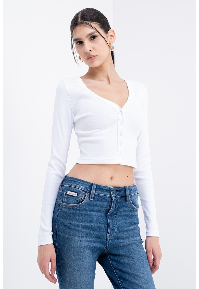 Cardigan crop cu decolteu in V