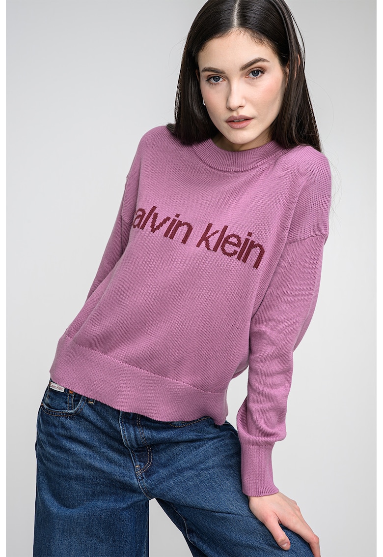 Pulover lejer cu imprimeu logo - Lila