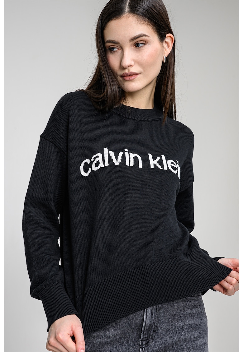 Pulover lejer cu imprimeu logo - Negru