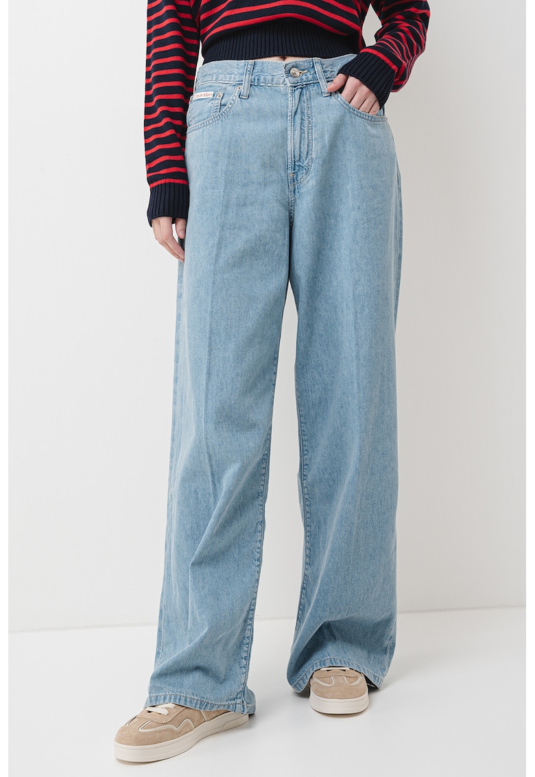 Blugi din amestec de in cu croiala ampla