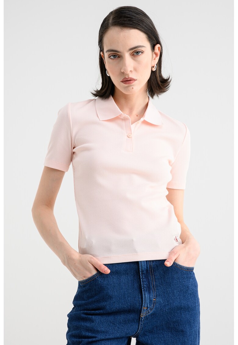 Tricou polo slim fit - Roz pastel