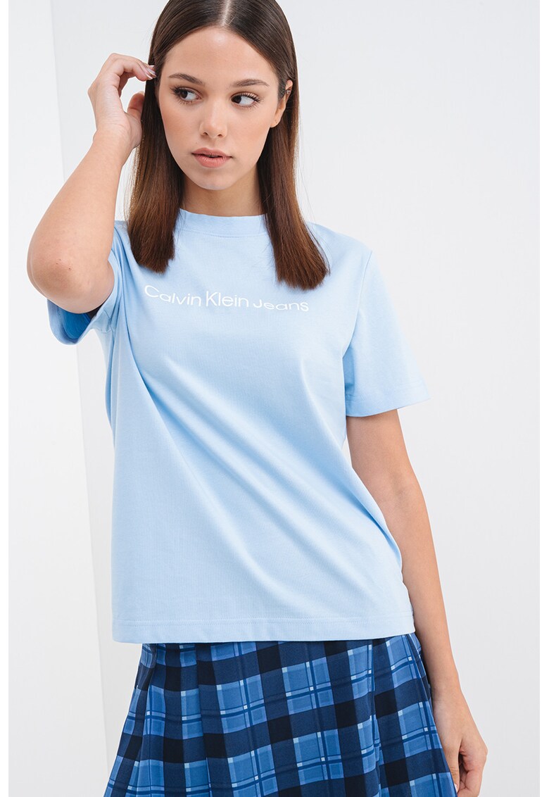 Tricou de bumbac cu logo - Albastru pastel