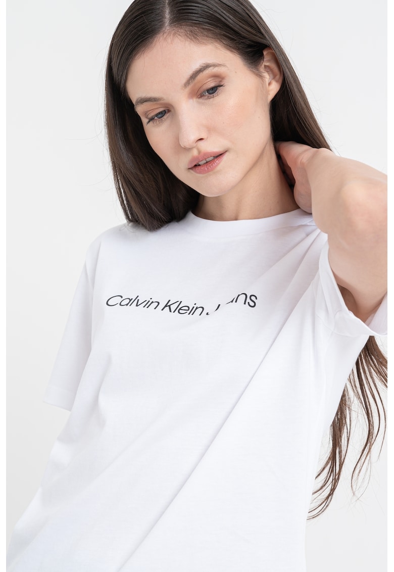 Tricou de bumbac cu logo - Alb