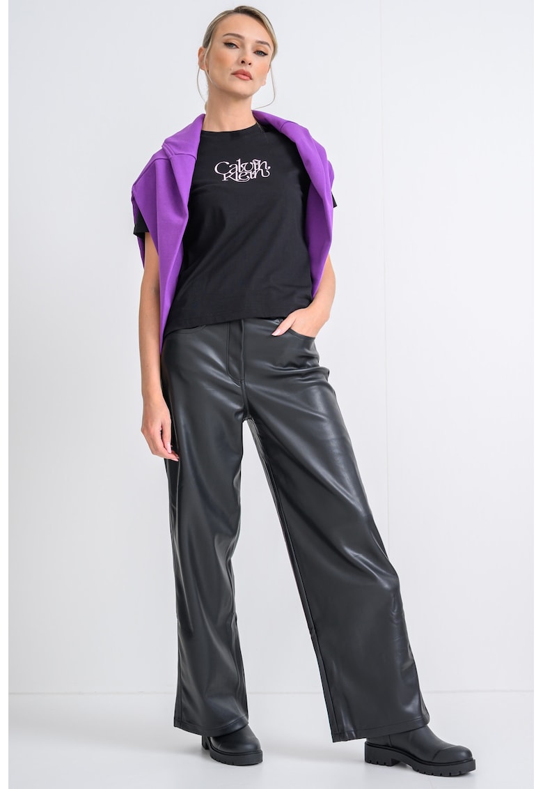 Tricou din bumbac cu imprimeu logo - Negru