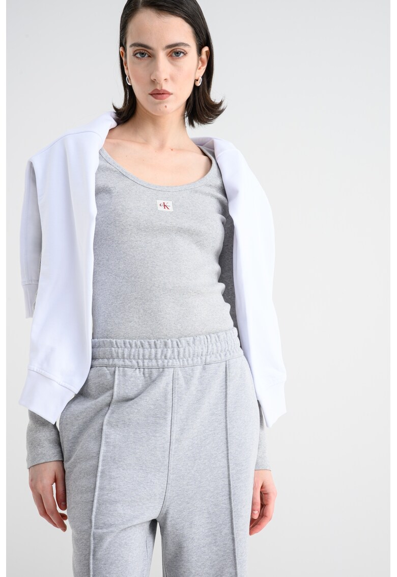 Bluza slim fit cu decolteu rotund - Gri melange