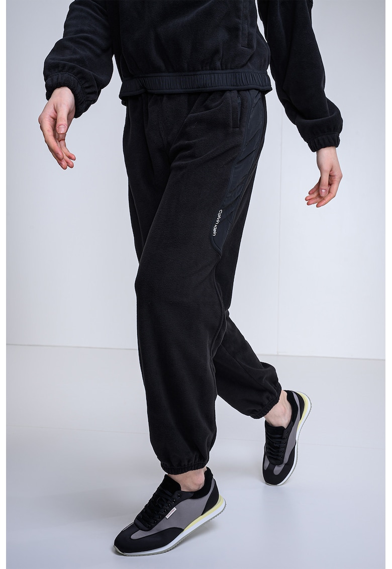 Pantaloni de trening cu talie medie si ajustabila - Negru