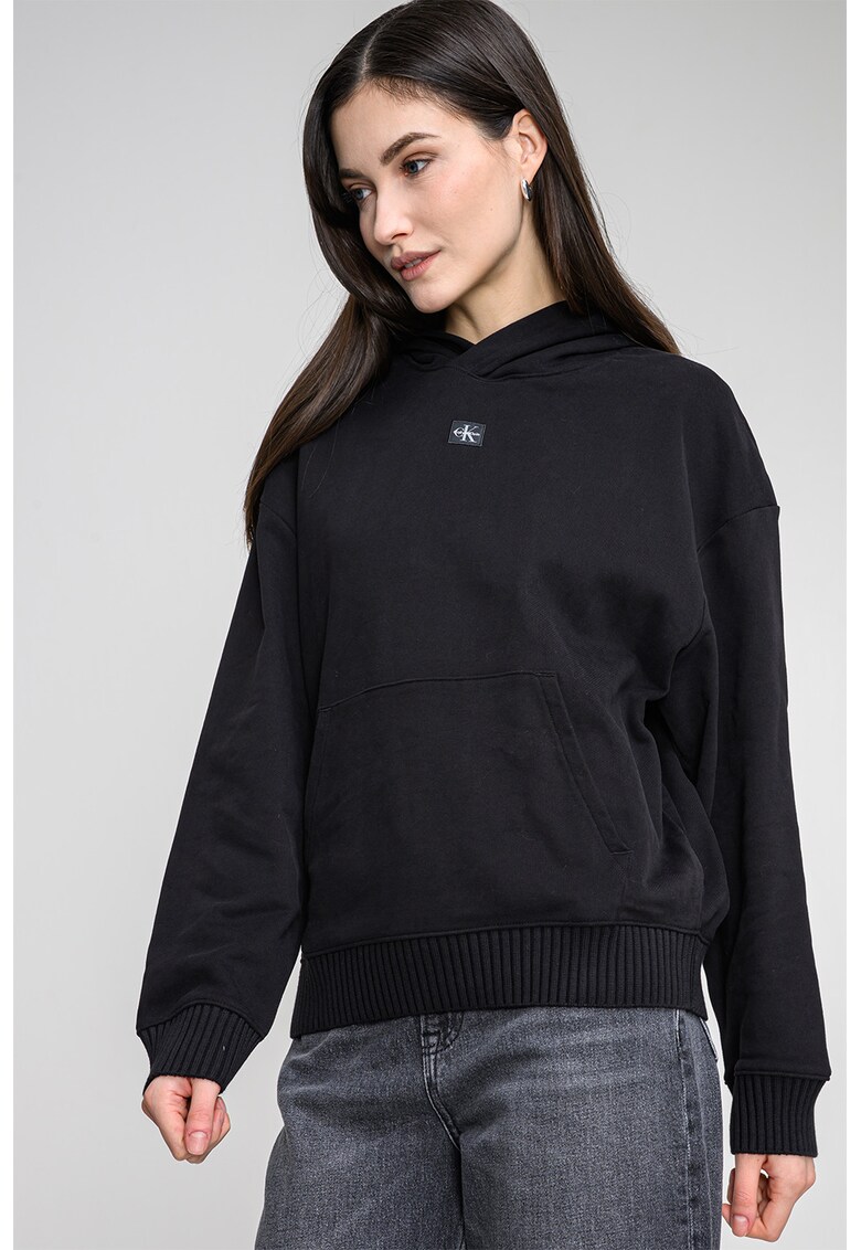 Hanorac lejer cu buzunar kangaroo - Negru