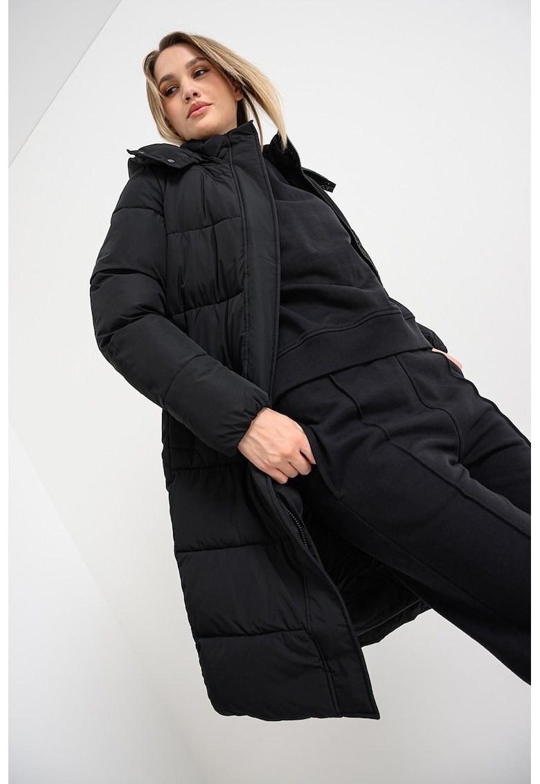 Geaca lunga matlasata - Negru