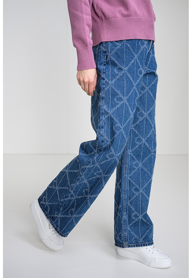 Blugi relaxed fit cu model - Albastru melange