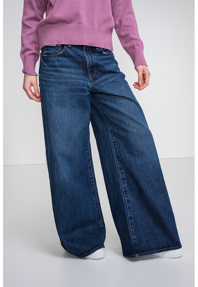 Blugi cu croiala ampla si talie joasa - Albastru melange