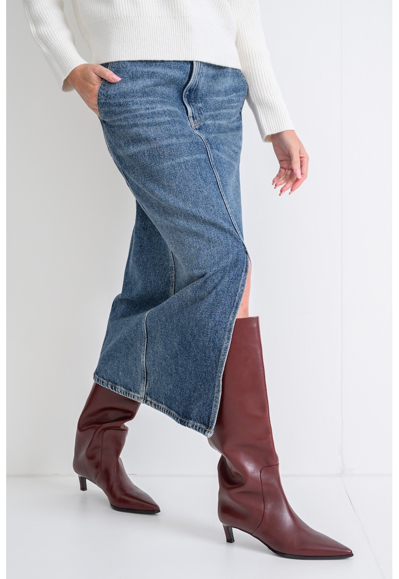 Fusta midi din denim cu slit frontal