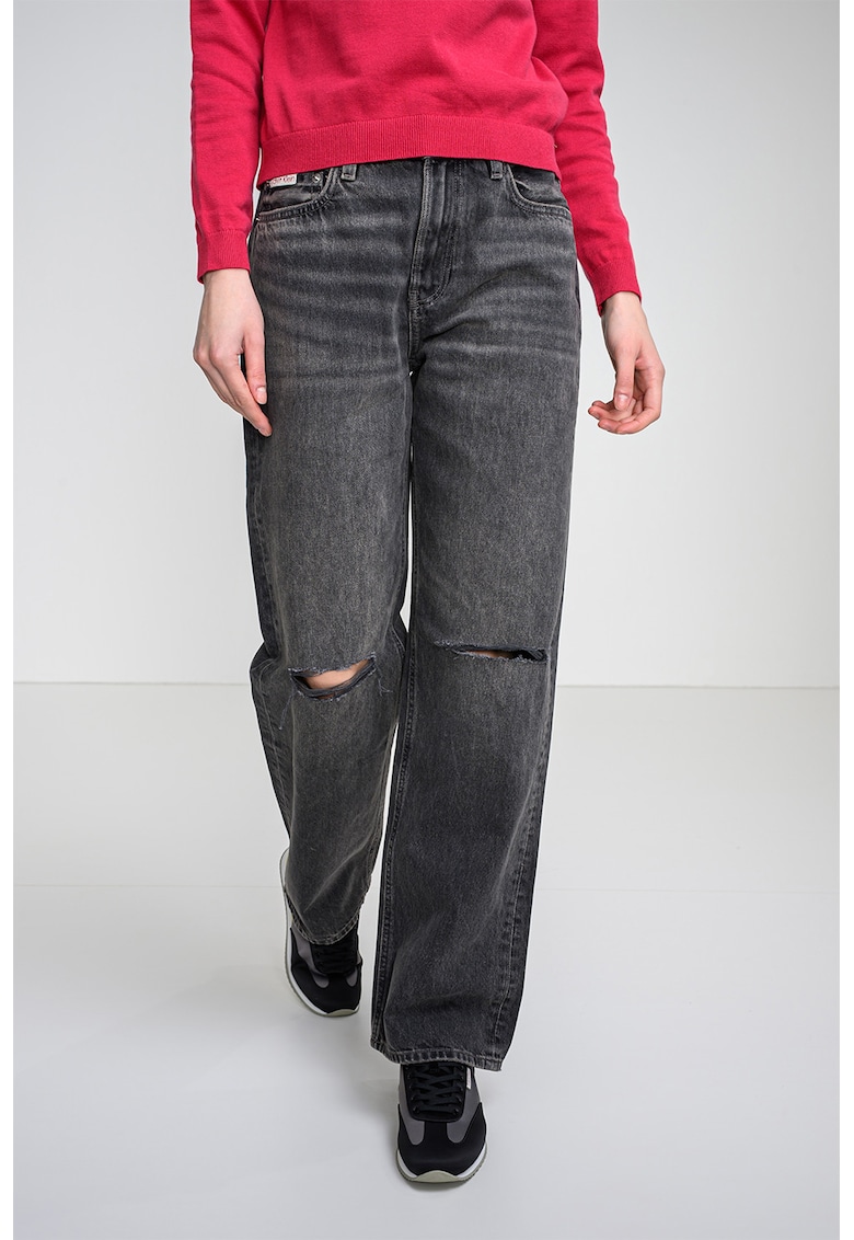 Blugi cu croiala dreapta si talie joasa - Gri melange