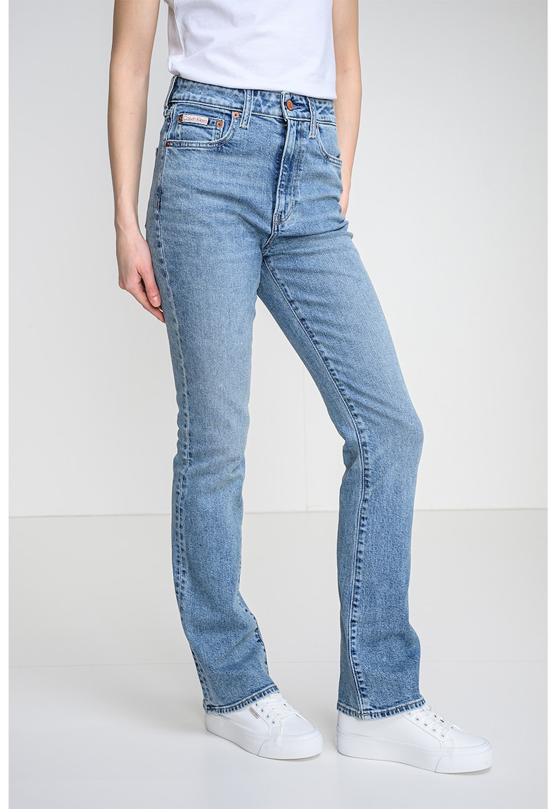 Blugi cu croiala bootcut si talie inalta - Albastru deschis melange