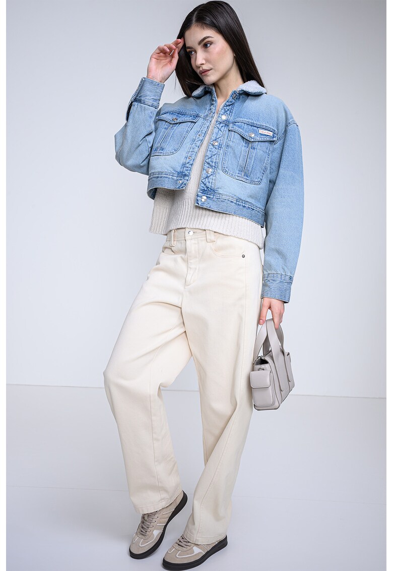 Jacheta crop lejera din denim - Albastru deschis