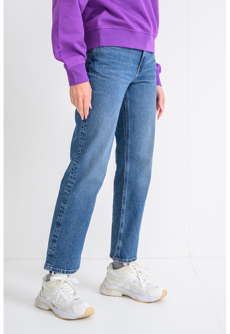 Blugi crop cu croiala dreapta - Albastru